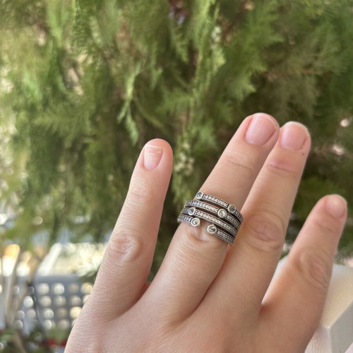 Pandora ring 191002CZF like new with white and light blue stones, size 54