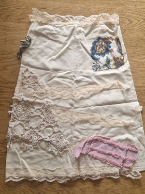Handmade cotton skirt used, beige and pink
