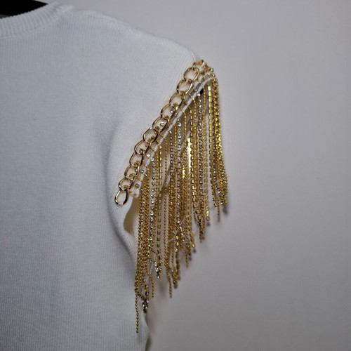Celestino White Ribbed Sleeveless Top like new with Gold Details Size Medium