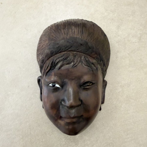 Asian vintage wooden carved mask used, handmade