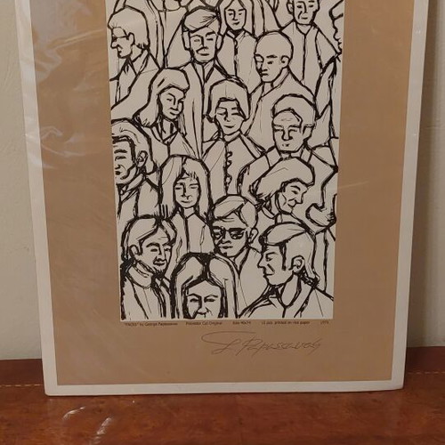 Faces woodcut by Stavros Papasavvas 1971 mint condition