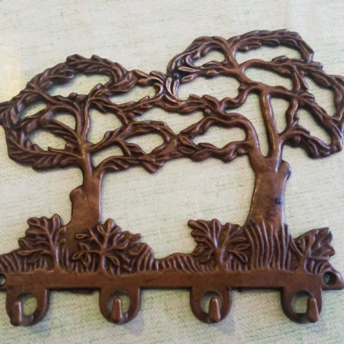 Vintage brass wall hanger key holder "Trees" used, 1970s-80s
