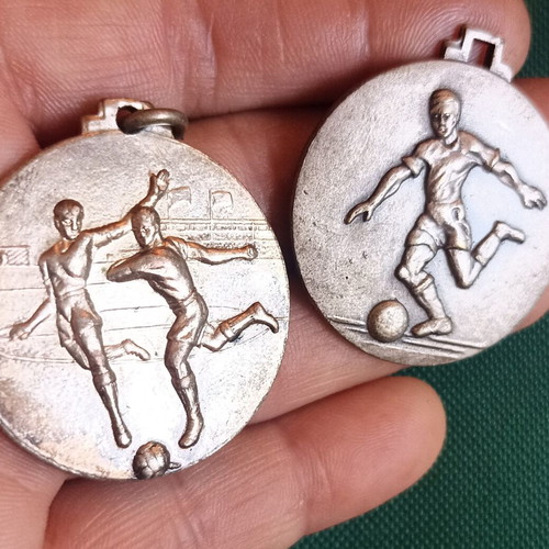 Vintage Football Medals Set of 2, Silver-Plated, 1950s, like new