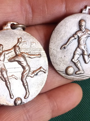 Vintage Football Medals Set of 2, Silver-Plated, 1950s, like new