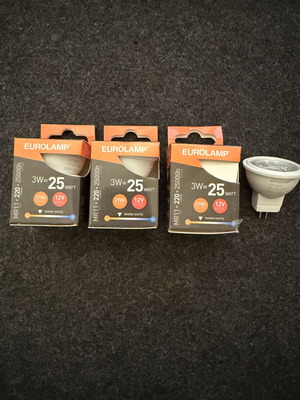 Eurolamp MR11 GU4 3W LED bulbs pack of 3 new, 12V warm white