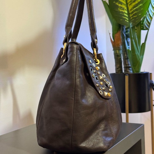 Italian designer brown leather shoulder bag like new