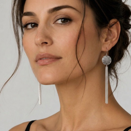 Silver boho tassel earrings long new with chains
