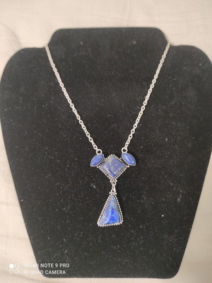 Silver Necklace with Lapis Lazuli Stone new, 45 cm chain