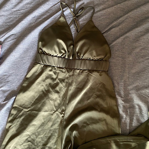 Satin one-piece new, size S, olive color