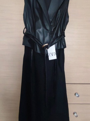 Zara dress medium new, leather and fabric combination, black