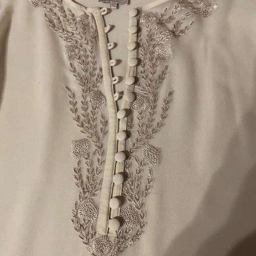 Silk women's shirt size 5XL beige embroidered with beads like new