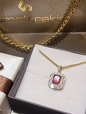 Silver 925 pendant necklace with zircon stones, yellow gold plated