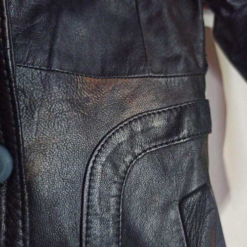Leather vintage trench coat used, black, 70s style