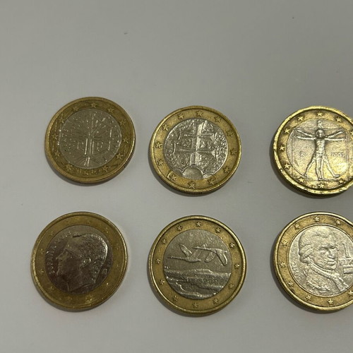 Collectible 1 Euro Coins used, pack of 6