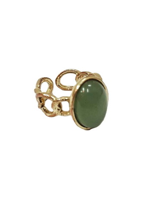 Vintage style ring with natural jade, new, gold plated metal