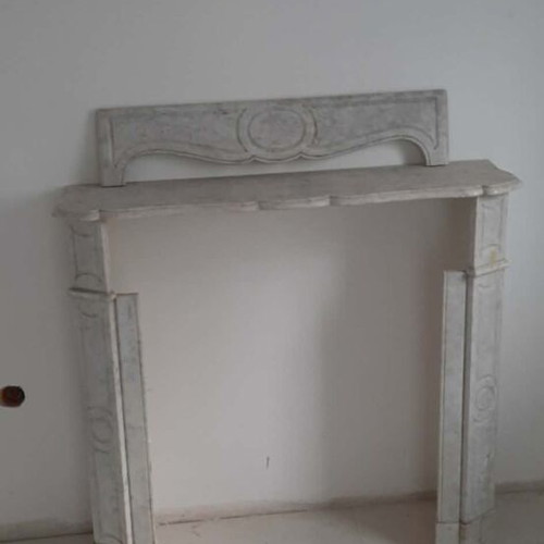 Pompadour marble fireplace mantel used, white Carrara