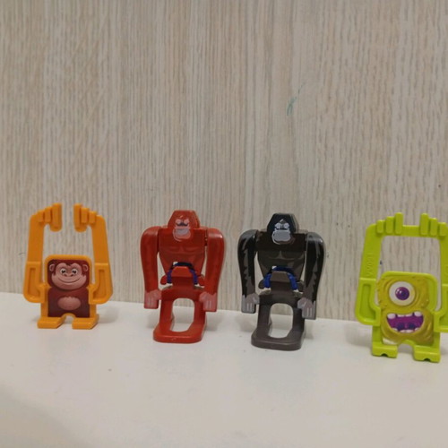 Kinder Joy Surprise figures used, set with monkeys and gorillas