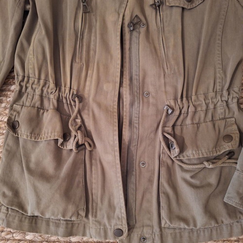 Zara women's khaki jacket used with zipper and buttons