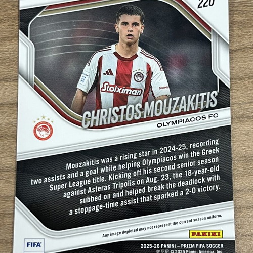 2025-26 Panini Prizm FIFA Soccer RC Christos Mouzakitis card like new