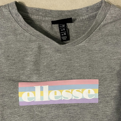 Ellesse Women T-Shirt grey heather pastel rainbow logo size UK 10 like new