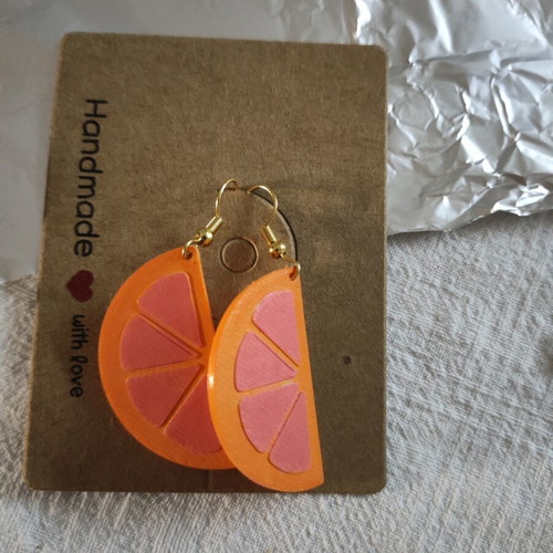 Our Vutamin C earrings orange pink 3D printed hand painted made to order