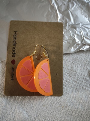 Our Vutamin C earrings orange pink 3D printed hand painted made to order