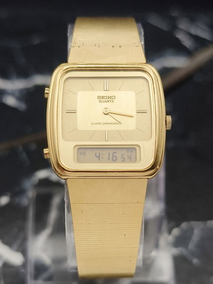 Seiko H448-5090 Ana-Digi watch used, vintage 1982 gold tone