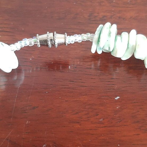 Necklace used, square shell beads with metal screw clasp