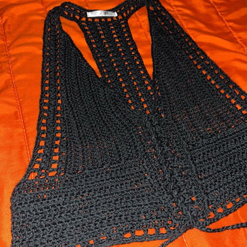Handmade black crochet halter top with tie details