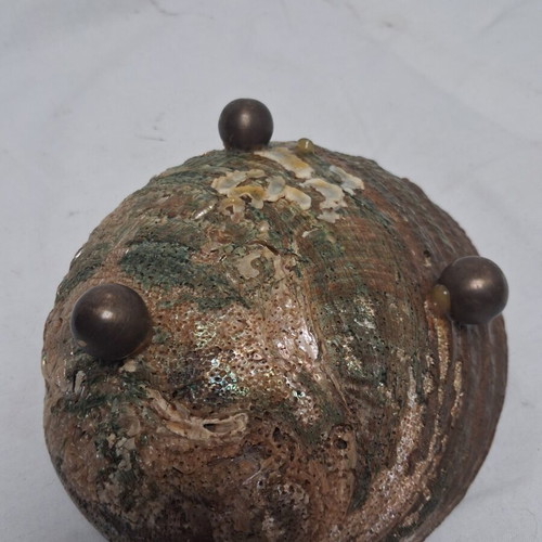 Abalone Shell Bowl with Brass Lobster and Crab, Like New