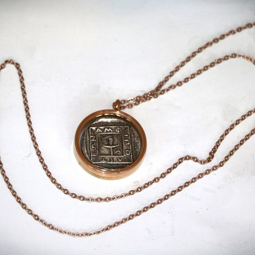 Ancient pendant silver-plated coin - replica - Philip, glass case necklace pendant 22K gold-plated