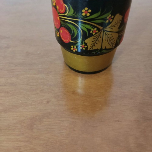 Handmade wooden Russian painted shot glass used