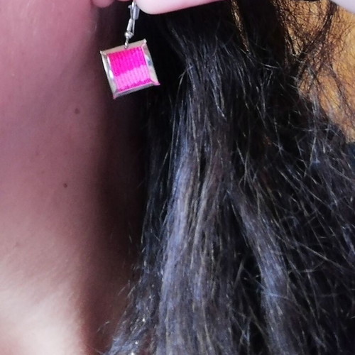 Handmade earrings with alpaca metal and colorful woven wool, new
