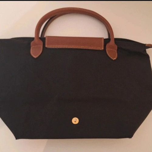 Longchamp Le Pliage black handbag with brown leather details