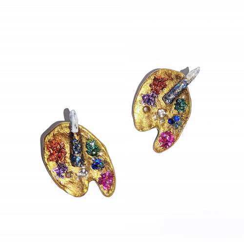 Palette handmade earrings new, polymer clay resin crystals