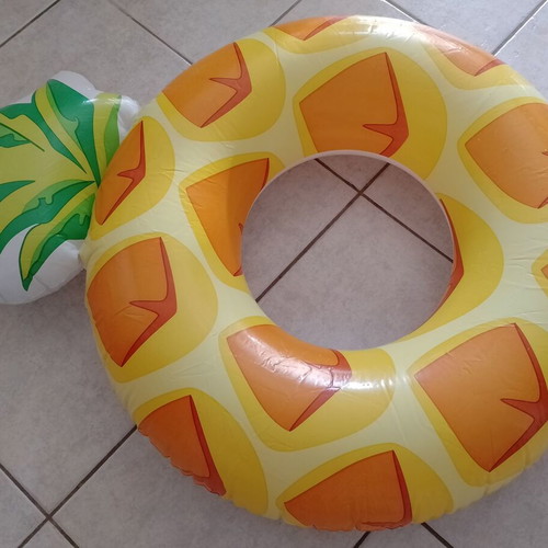 Inflatable Pineapple Swim Ring and Used Foot Pump
