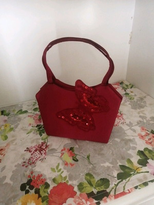 Evening satin bag new with red butterfly design handheld