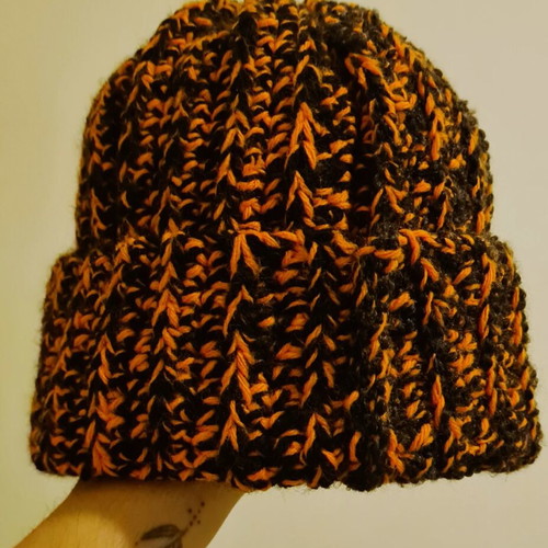 Handmade beanie new, black and orange