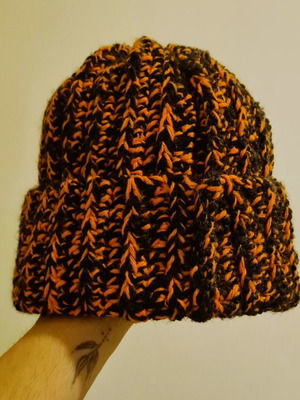 Handmade beanie new, black and orange