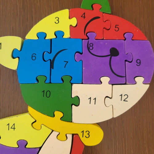 Wooden educational cat puzzle like new with numbers and English letters