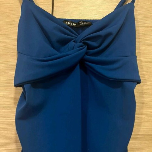 Shein blue dress like new, short with ruching and adjustable straps