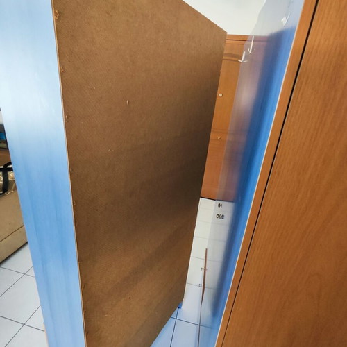 Bookcase with Shelves, Cabinet & Roller Blind used, blue and wood