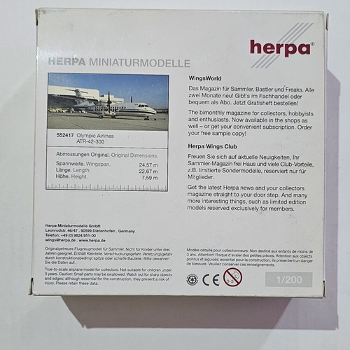 Herpa Olympic Airlines ATR-42-300 model 1:200 like new with box