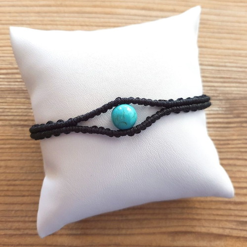 Women's eye outline bracelet metallic handmade with turquoise haolite new