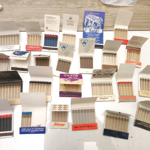 Vintage matchboxes used, collection of 25, 60s–80s