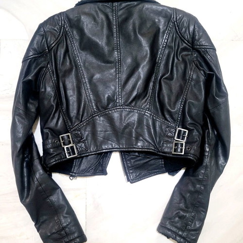 Superdry cropped leather biker jacket like new, black