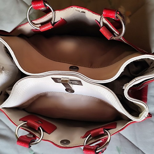 Handbag made of genuine leather, like new, red and white croco style