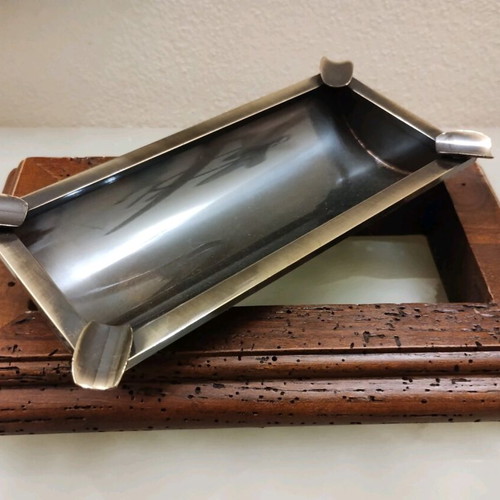 Handmade Ashtray from Tin and Wood
