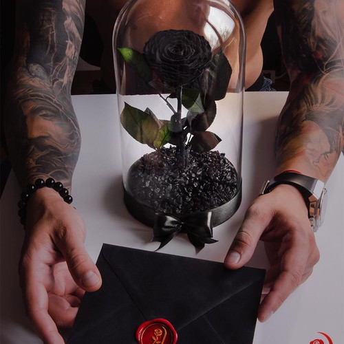 Black Eternal Rose in Large Glass Dome made to order