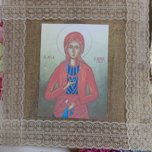Image on fabric with paper 27x27cm